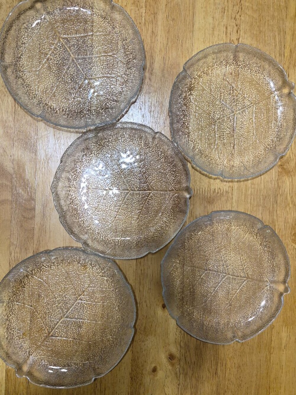 VTG Arcoroc Aspen Leaf Clear Glass Salad Or Dessert Plates France 7.5” Set Of 5